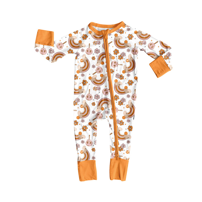 Preorder (moq 5)Baby Girls Long Sleeves Flowers Rainbows Pumpkins Zipper Romper