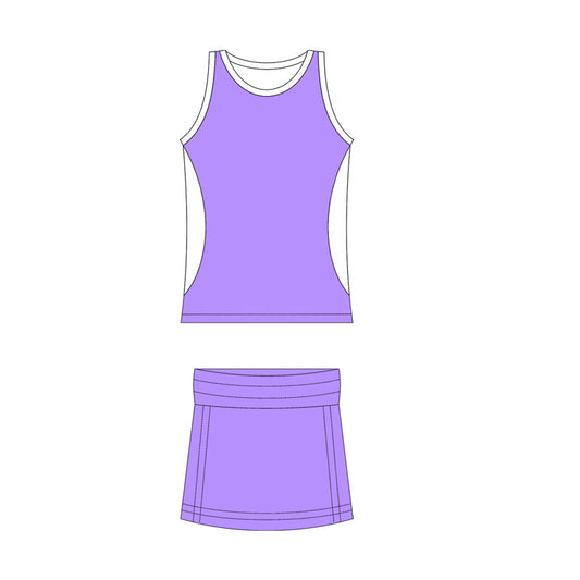 Preorder moq 10 Baby Girls Lavender Sleeveless Activity Wear Vest Top Short Skirts Yoga Set