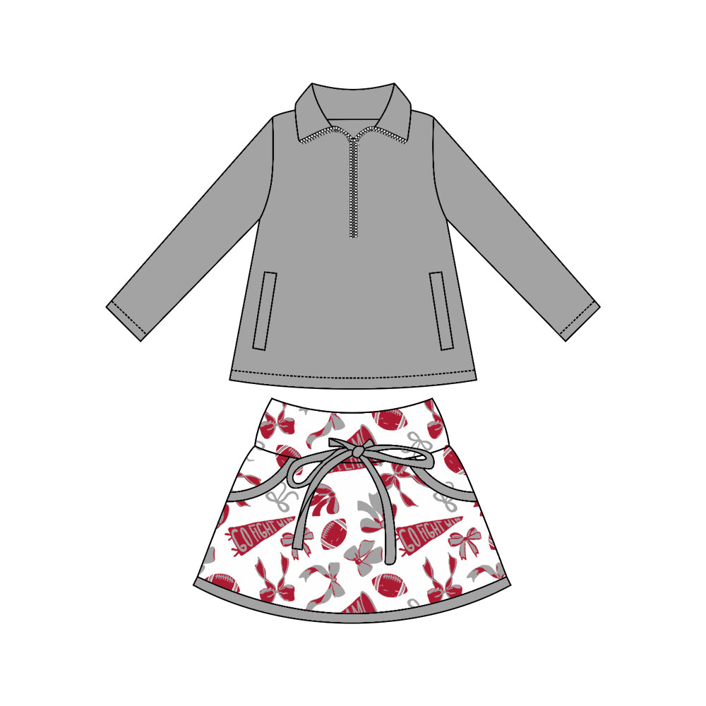 Preorder moq 5 Baby girls Grey Pullover team Tee Shirts Skorts Clothes Sets