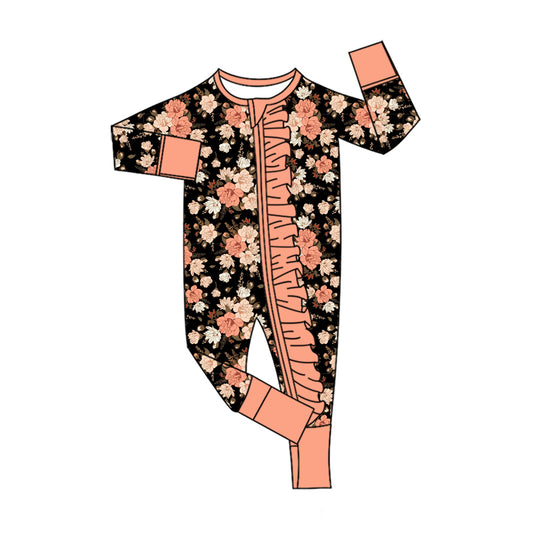 Preorder (moq 5)Baby Girls Colorful Flowers Two Way Ruffle Zip Convertible Rompers