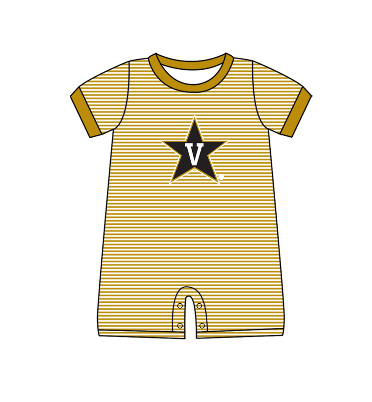 Preorder (moq 5)Baby Boys Short Sleeve Gold V Team Stripe Rompers
