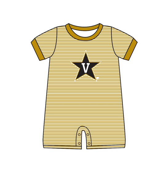 Preorder (moq 5)Baby Boys Short Sleeve Gold V Team Stripe Rompers