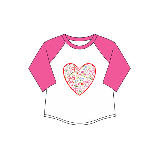 Preorder (moq 5)Baby Girls Hot Pink Long Sleeves Floral Hearts Tee Shirts Top