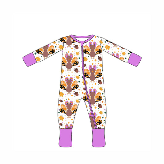 Preorder moq 10 Baby Kids Lavender Long Sleeves Pumpkins Stars Zipper Pant Rompers