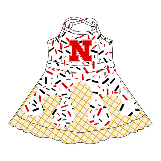 Preorder (moq 5)Baby Girls Strap Red N Drip Shorts Ruffle Team Knee Length Dresses