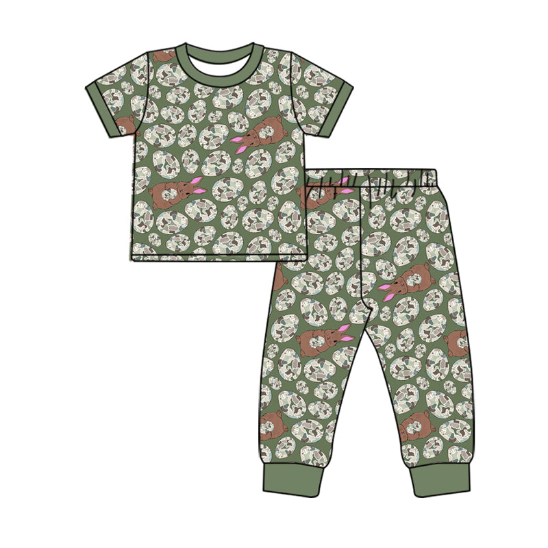 Pre-order(moq5) Boys Clothes High-Quality Easter Bunny Print  Short Sleeve Long Pants Pajama Set