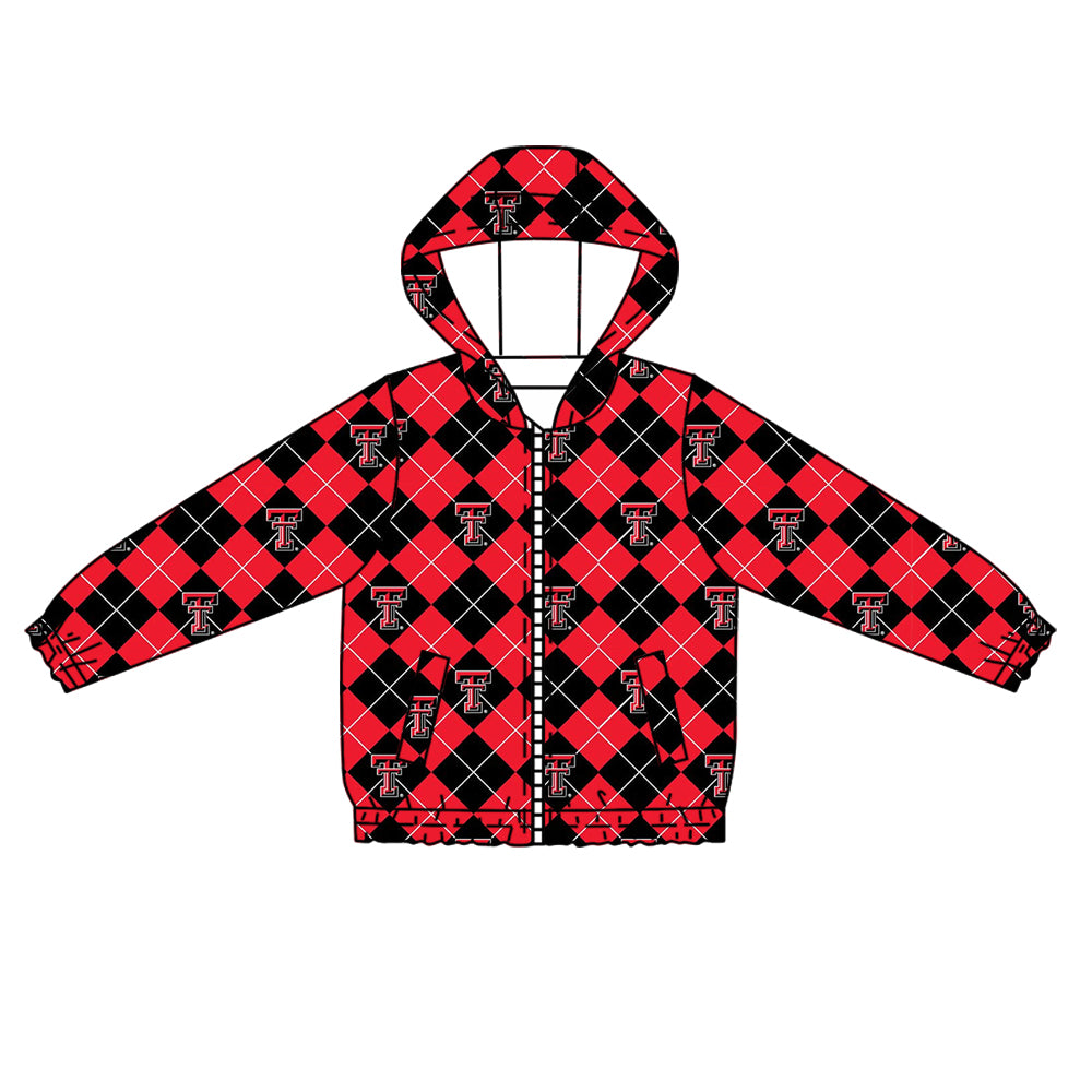 Preorder (moq 5)Baby Boys Texas Tech Footballs Red Checkered Team Hooded Tops