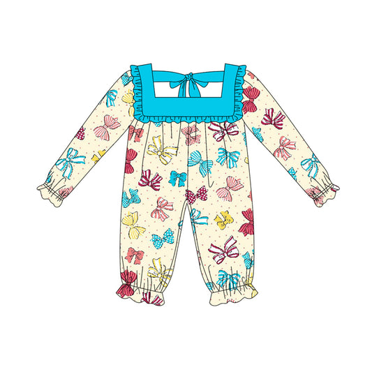 Preorder (moq 5)Baby Girls Long Ruffle Sleeves Colorful Bows Rompers
