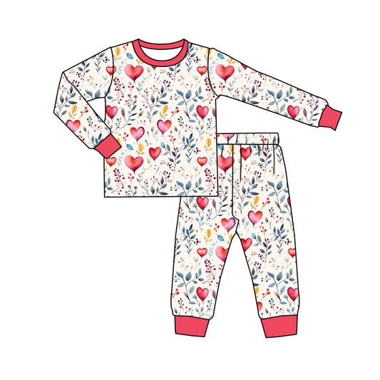 Preorder(moq 5) Baby Girls Long Sleeve Hearts Balloons Floral Top Pants Pajamas Sets