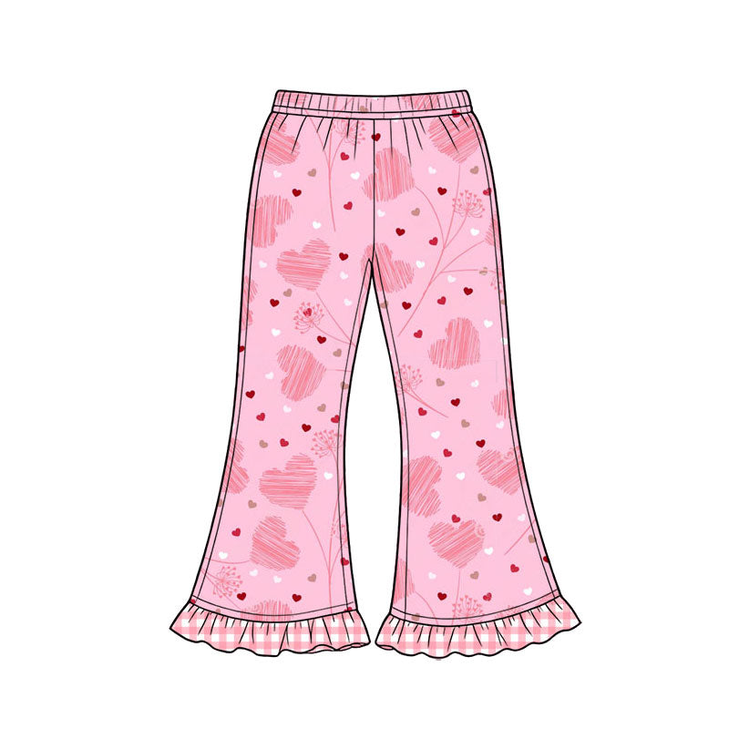 Preorder (moq 5) Baby Girl Clothes Sketch Heart Ditsy Floral Print Ruffle Hem Flare Pants
