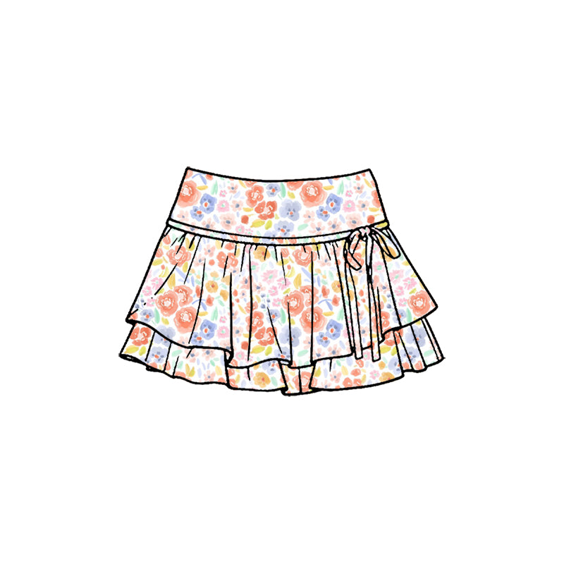 Preorder (moq 5)Baby Girls Colorful Flowers Double Ruffle Skirt Shorts Bottom