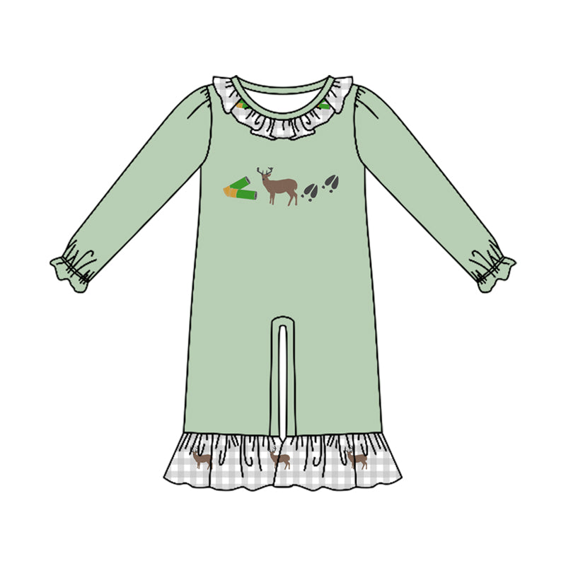 Preorder (moq 5)Baby Girls Long Sleeve Deer Hunting Ruffle Pant Rompers