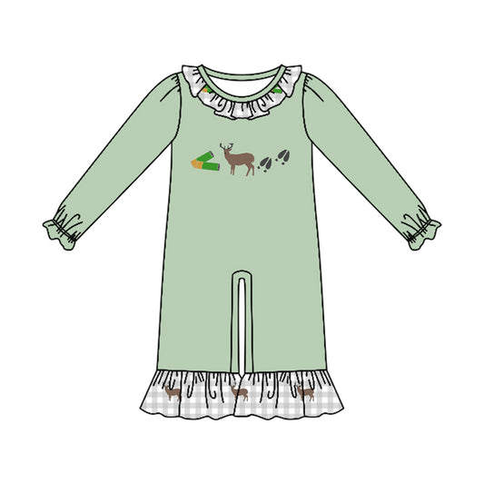 Preorder (moq 5)Baby Girls Long Sleeve Deer Hunting Ruffle Pant Rompers