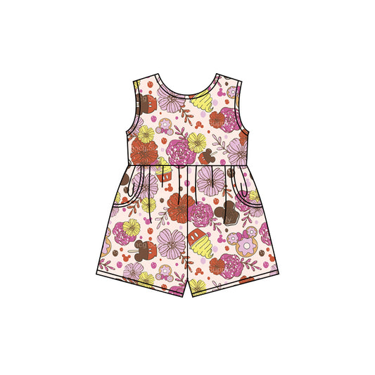 Preorder (moq 5)Baby Girls Pink Red Flowers Cartoon Shorts Summer Jumpsuits