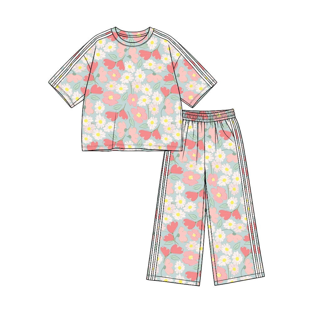 Preorder (moq 5)Baby Girls Colorful Flowers Top Pockets Flare Pant Clothes Set