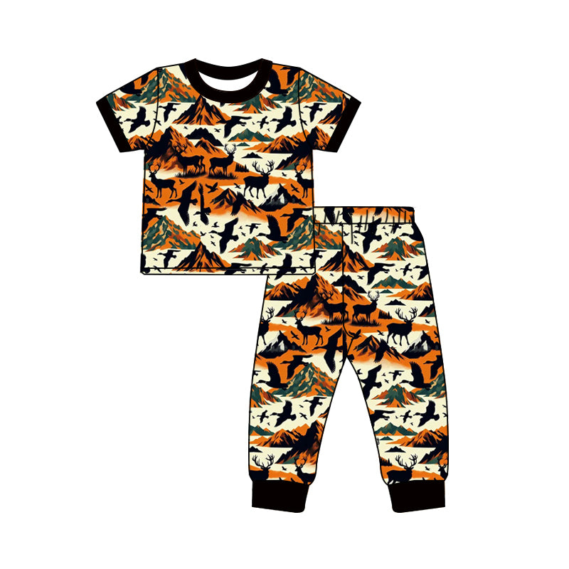 Preorder (moq 5)Baby Boys Short Sleeves Deer Ducks Top Pant Pajamas Set