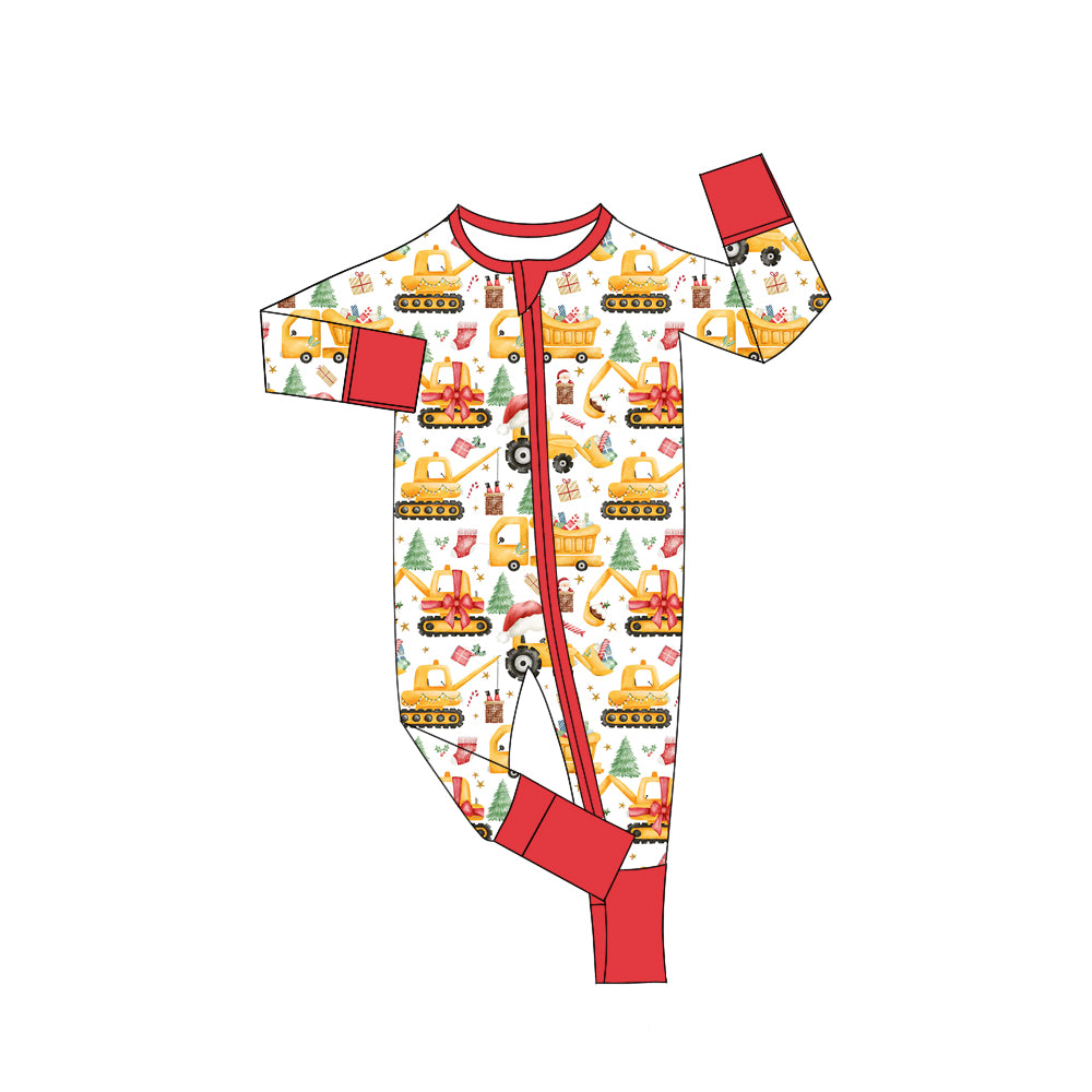 Preorder(moq 5)Baby Boys Christmas Trucks Zipper Footie Rompers