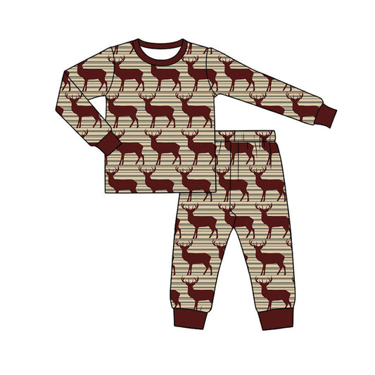 Preorder (moq 5)Baby Boys Red Stripe Deer Plaid Top Pant Christmas Pajamas Set