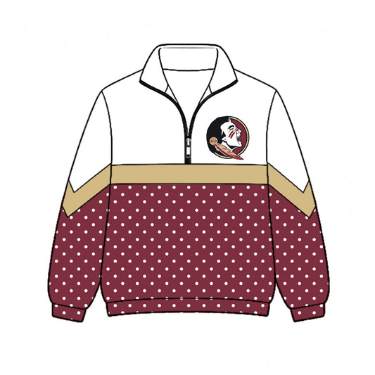 Preorder (moq 5)Baby Boys Red Polka Dots FSU Team Zip Pullovers Top