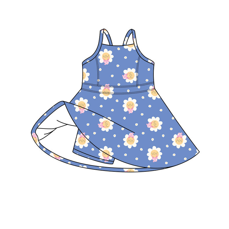 Preorder moq 5 Baby Girls Straps Smile Flowers Shorts Knee Length Dresses