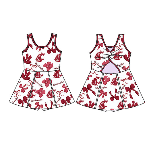 Preorder (moq 5)Baby Girls Red Sleeveless Bows Plaid Washinqton Shorts Team Knee Length Dresses
