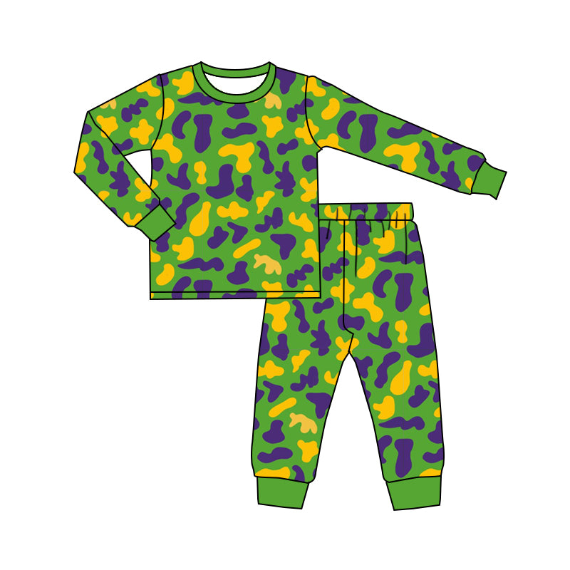 Preorder (moq 5) Baby Boys Mardigras Camo Top Pant Pajamas Sets