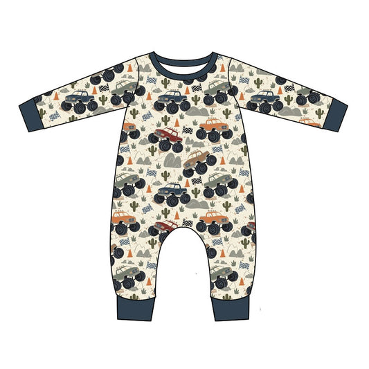 Preorder (moq 5)Baby Boys Long Sleeve Cactus Trucks Western Pant Rompers