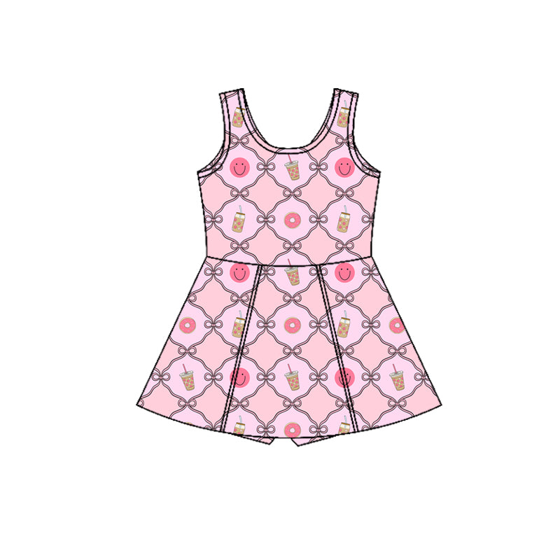 Preorder (moq 5)Baby Girls Pink Sleeveless Bow Smiles Checked Short Knee Length Dresses