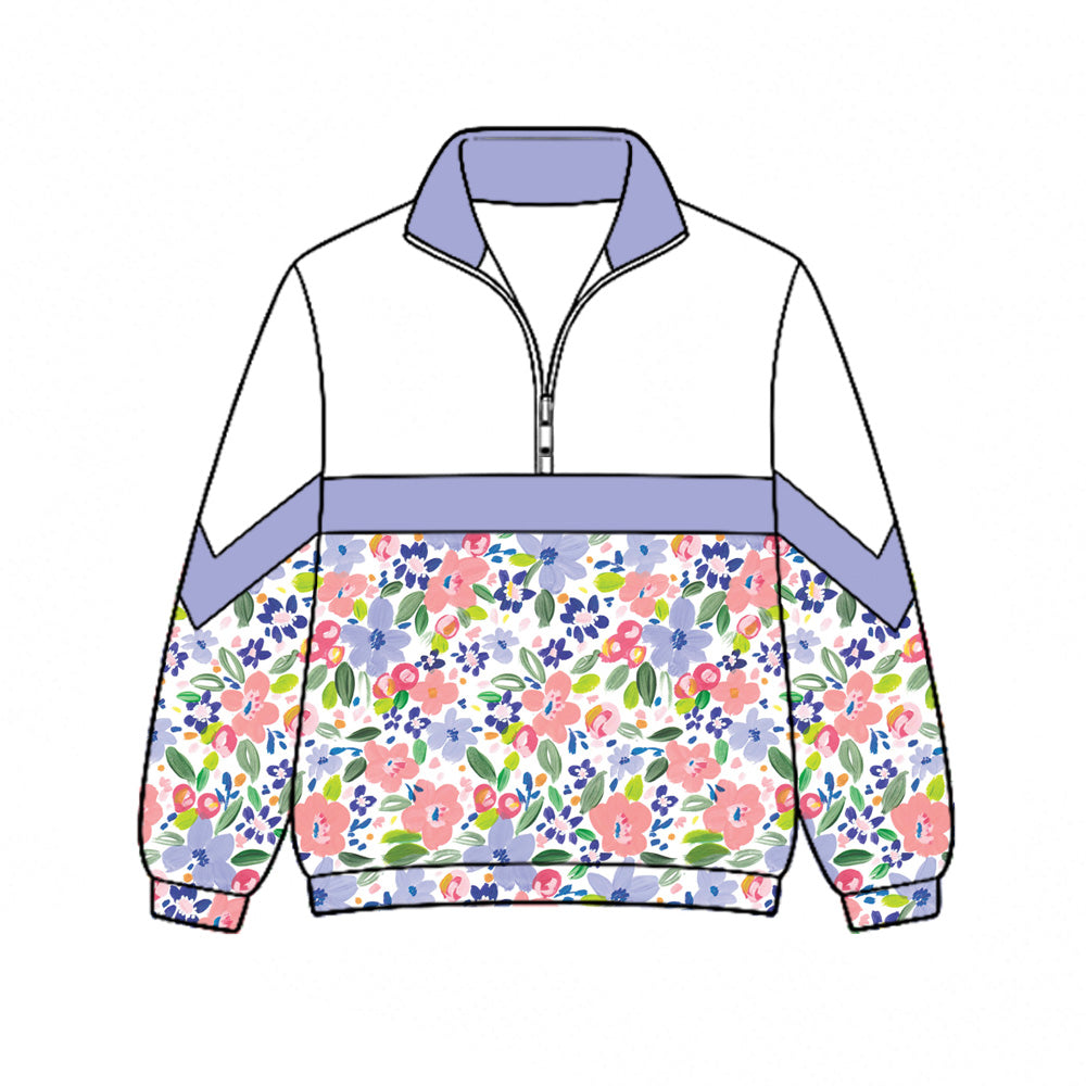Preorder (moq 5)Baby Girls Colorful Flowers Fall Zip Pullovers Top