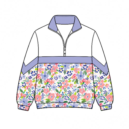 Preorder (moq 5)Baby Girls Colorful Flowers Fall Zip Pullovers Top