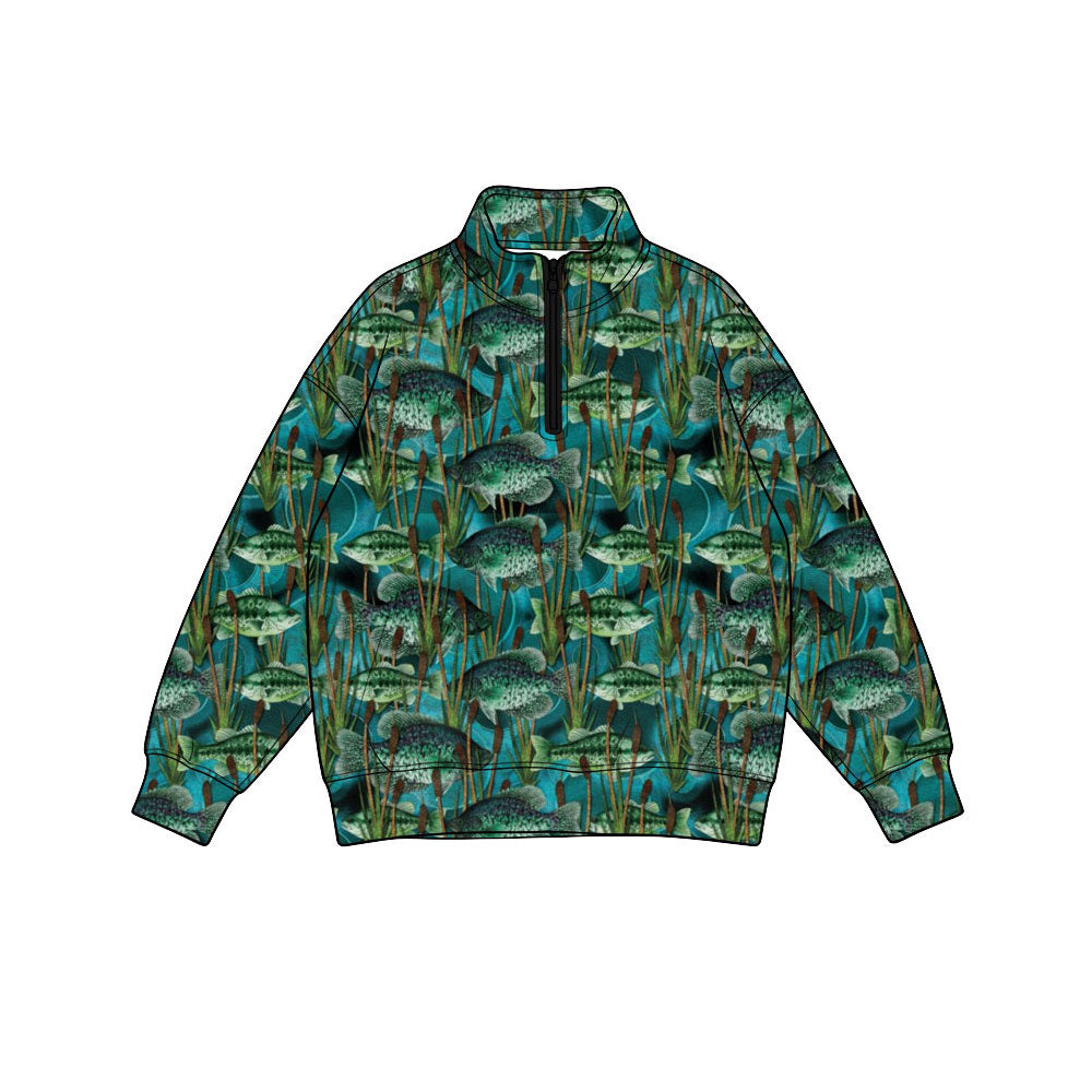 Preorder(moq 5) Baby Boys Long Sleeve Fishes Plaid Hunting Zip Pullovers Top