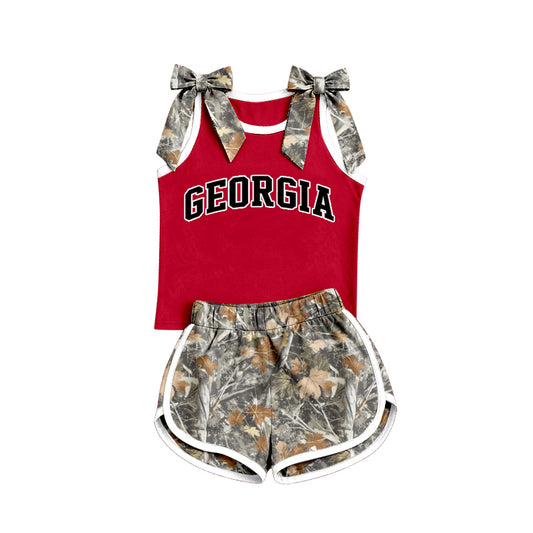 Preorder (moq 5) Baby Girls Camo Bows Sleeveless Georgia Vest Short Team Clothes Set