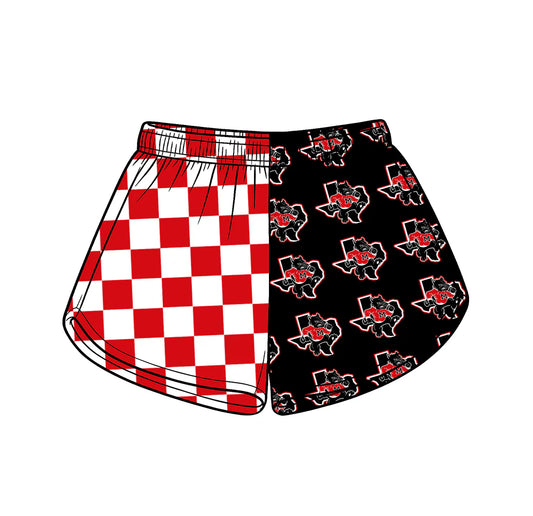 Preorder (moq 5)Baby Girls Red Checked Marlin Bulldogs Team Shorts Bottom