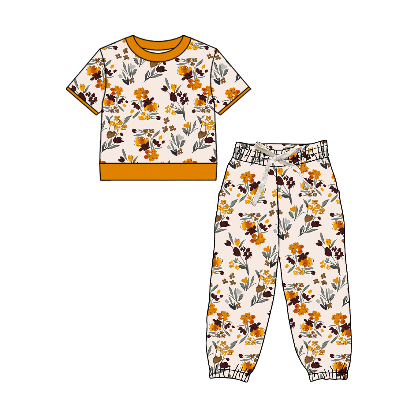 Preorder (moq 5)Baby Girls Short Sleeve Colorful Flowers Top Jogger Pant Clothes Sets