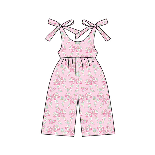 Preorder (moq 5)Baby Girls Pink Strap Floral Bows Pant Jumpsuits