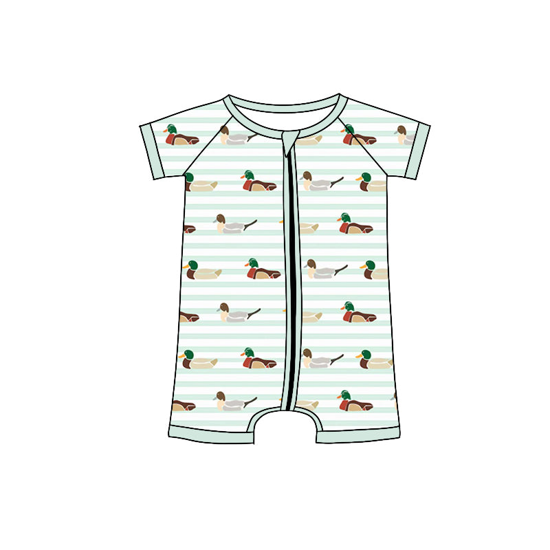Preorder(moq 5)Baby Infant Boys Green Ducks Zip Rompers