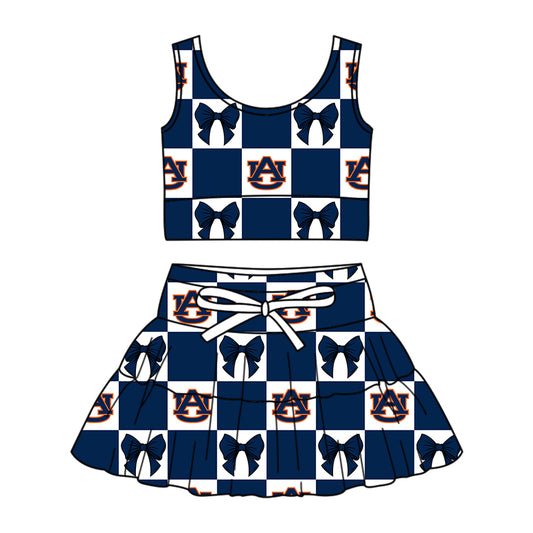 Preorder (moq 5)Baby Girls AU Bows Checked Vests Top Skirt Shorts Team Clothes Sets