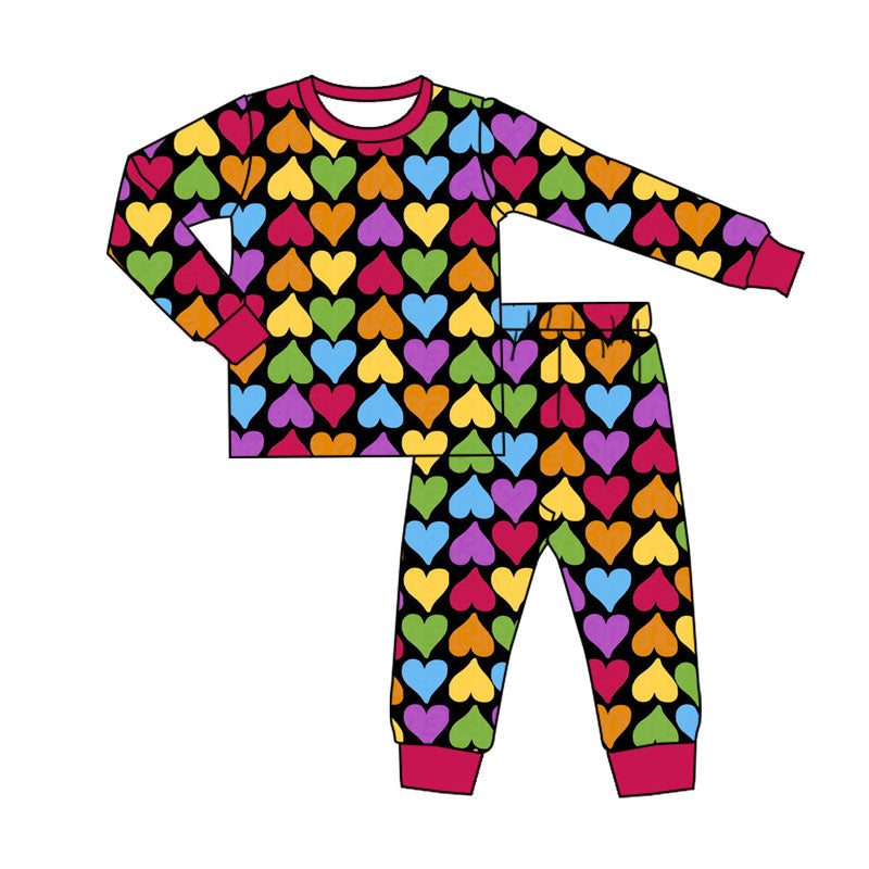 Preorder (moq 5)Baby Boys Colorful Hearts Top Pants Valentine Pajamas Sets