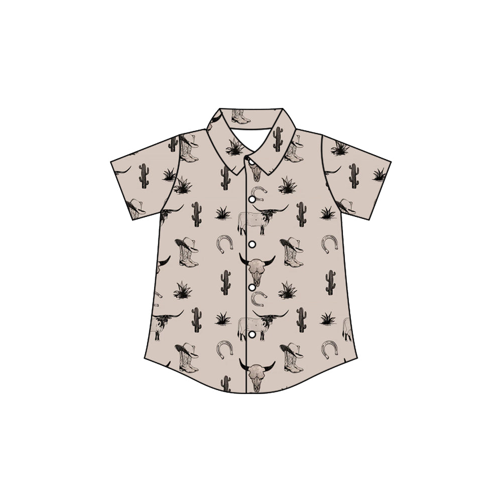 Preorder(moq 5) Baby Boys Cactus Bull Skulls Boots Western Button Shirts Top