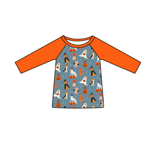 Preorder (moq 5)Baby Boys Long Sleeve Dogs Ghost Pumpkins Halloween T-shirts Top