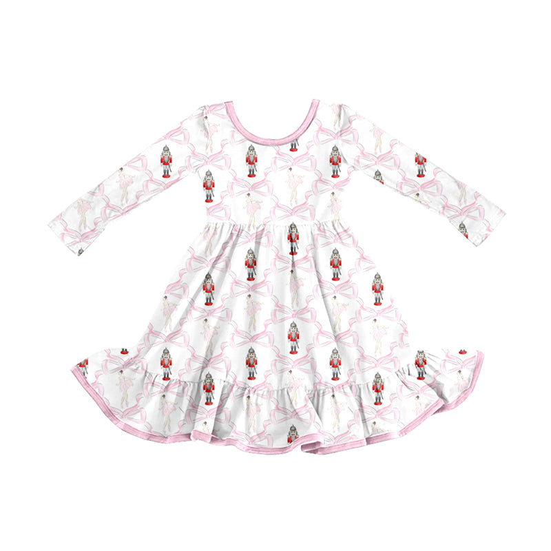 Preorder (moq 5)Baby Girls Christmas Soldier Bows Ruffle Knee Length Dresses