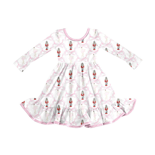Preorder (moq 5)Baby Girls Christmas Soldier Bows Ruffle Knee Length Dresses