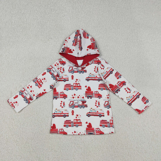 Baby Boys Hearts Fire Trucks Valentines Hoodies Top