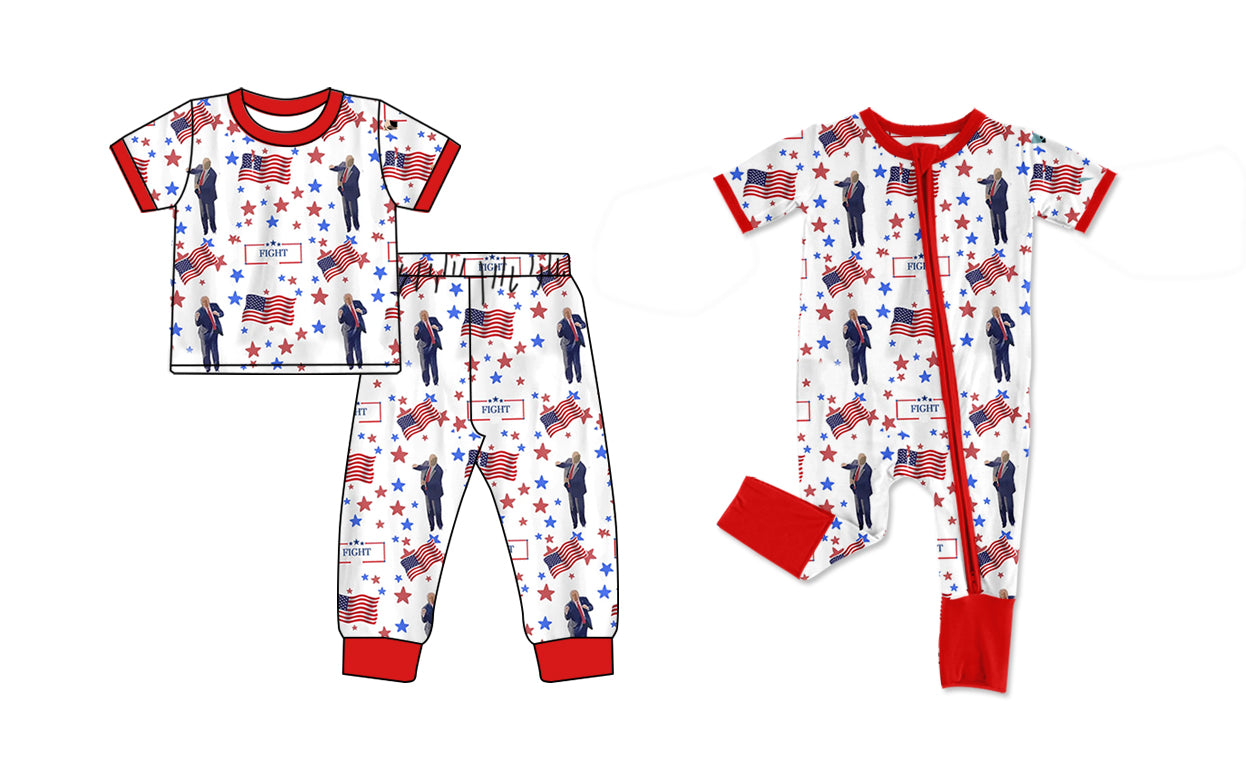 Preorder(moq 5 each)Baby Kids Boys Trump Flag Top Pants Pajamas Rompers Clothes Sets