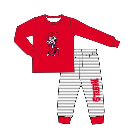Baby Boys Rebe Team Red Long Sleeve Shirt Grey Stripes Pants Clothing Sets Preorder(moq 5)