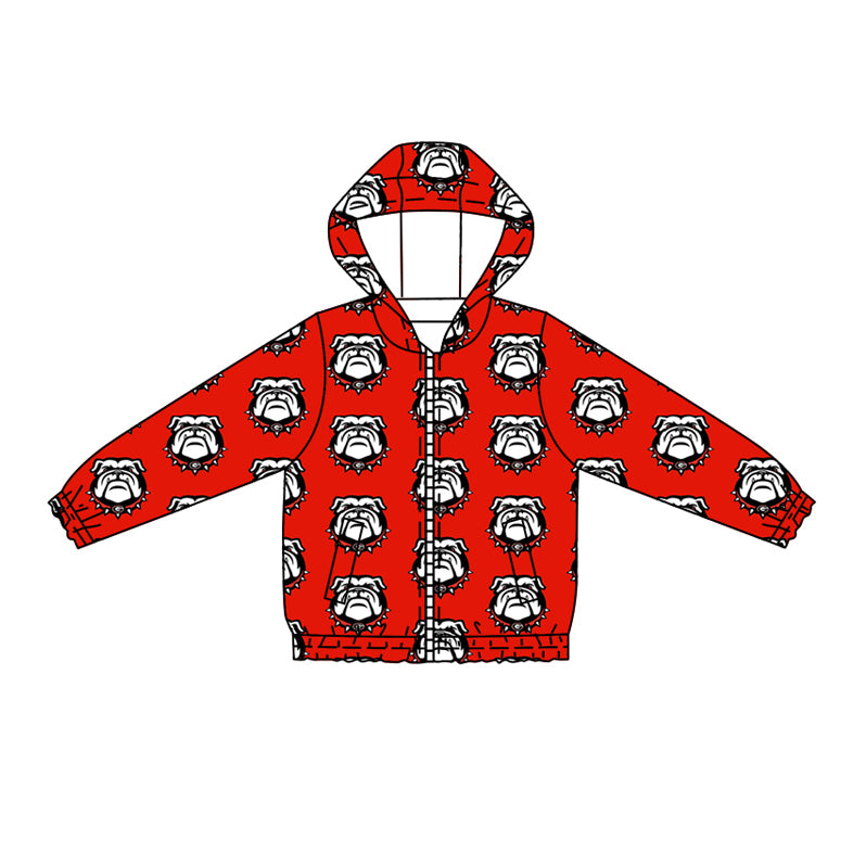 Preorder (moq 5)Baby Boys Long Sleeves Red Bulldogs Plaid Pockets Zipper Hoodies Top