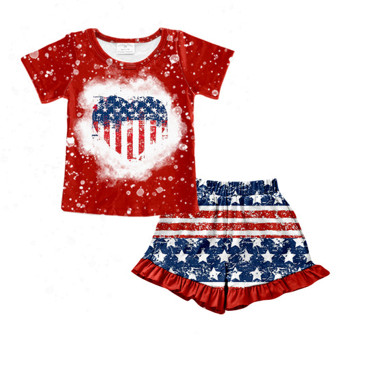 Baby Girls 4th Of July Star Heart Shirt Shorts Clothes Sets preorder(moq 5)