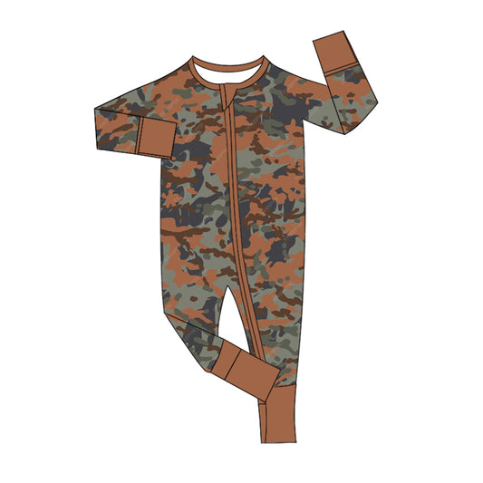 Baby Infant Boys Brown Camo Zip Rompers preorder(moq 5)