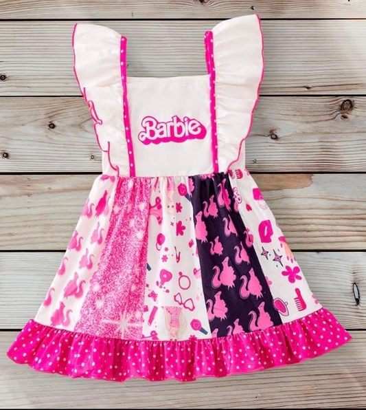Baby Girls Pink Doll Ruffle Knee Length Dresses Preorder(moq 5)