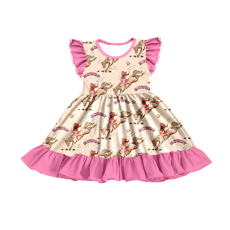 Baby Girls Horse Western Ruffle Knee Length Dresses preorder(moq 5)